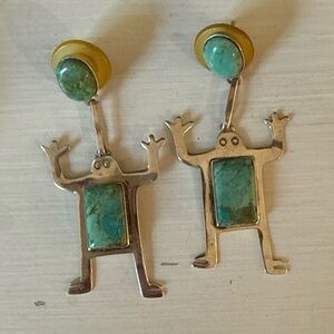 Vintage Native American Navajo Sterling and Turquoise Lil People Earrings